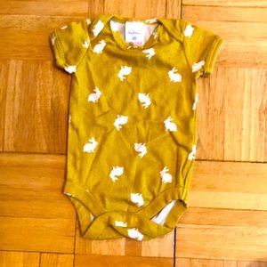 Like new mustard yellow Baby Boden bunny onesie